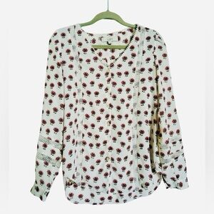 LOFT Cream and Red Floral Blouse